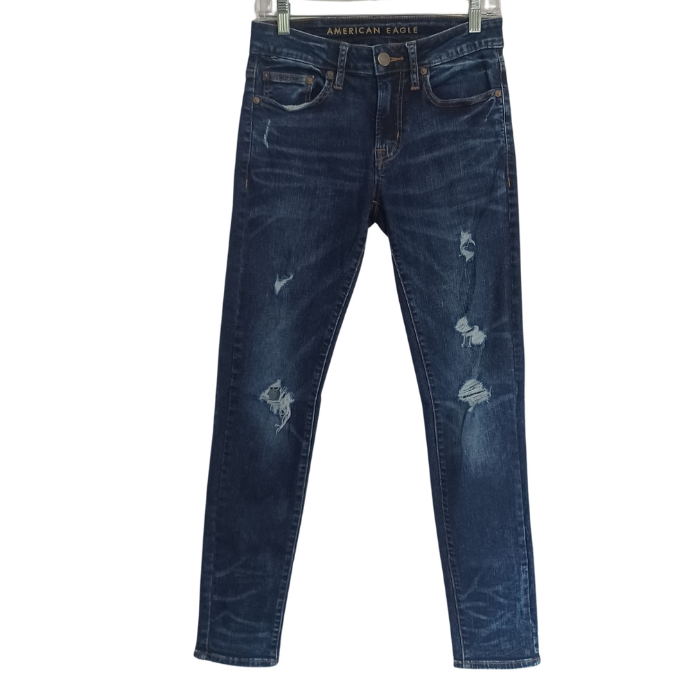 American Eagle Men's 28x32 Skinny Medium Wash Denim Blue Jeans Distressed